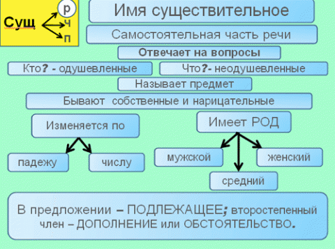 Имя существительное все правила в таблицах и схемах