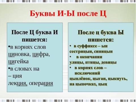 Проект на тему ы и после ц